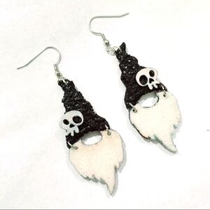 Glittery Spooky Gnome Earrings with Glow in the Dark Skulls
